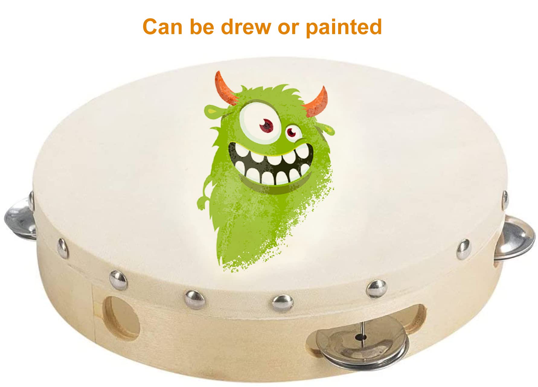 Tosnail Pack Of 2 Pieces 7 Wooden Tambourine Hand Held Drum Bell, Single Row 5 Pairs Metal Jingles Percussion Musical Gift Educa