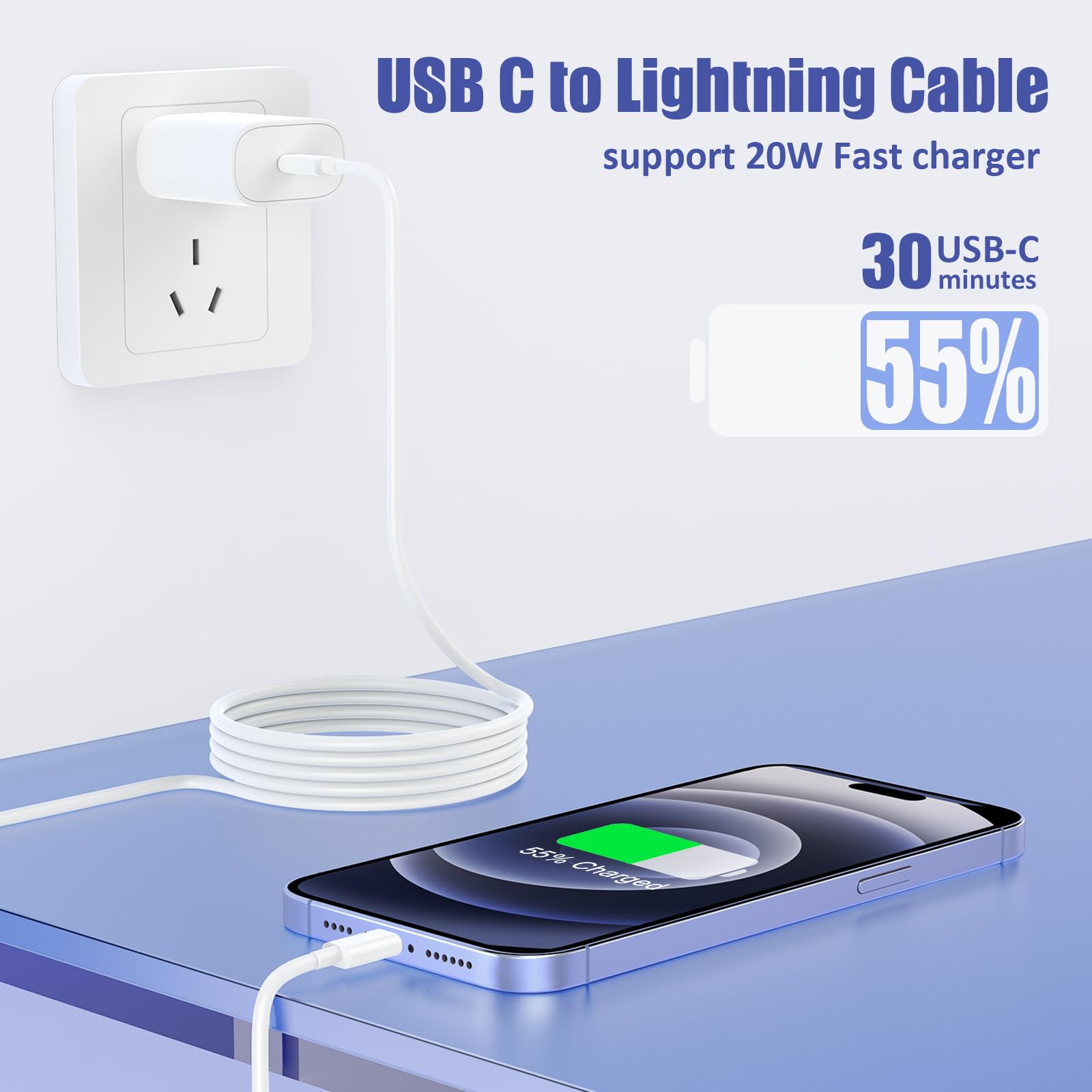 4Pack Usb C To Lightning Cable 10Ft, Fast Charging Cord For Iphone 14, Replacement For Apple Original Charger Cable For Iphone 1