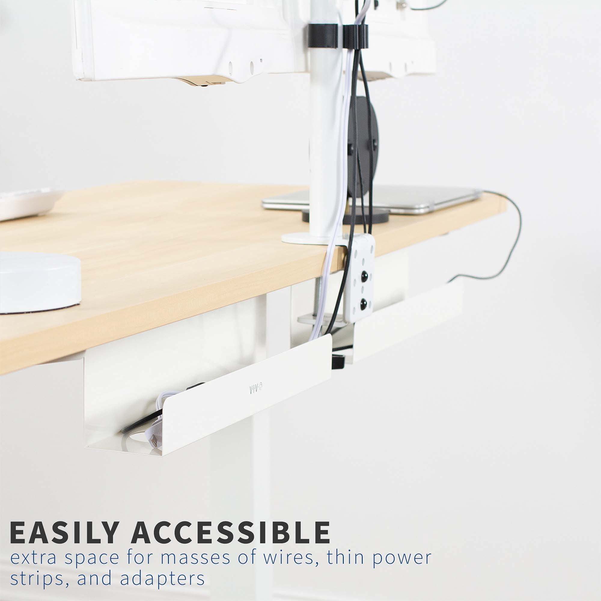 Vivo 2 Pack Under Desk 17 Inch Cable Management Tray, Cord Organizer, Home Office Desk Accessories, White, Desk-Ac06-2Cw