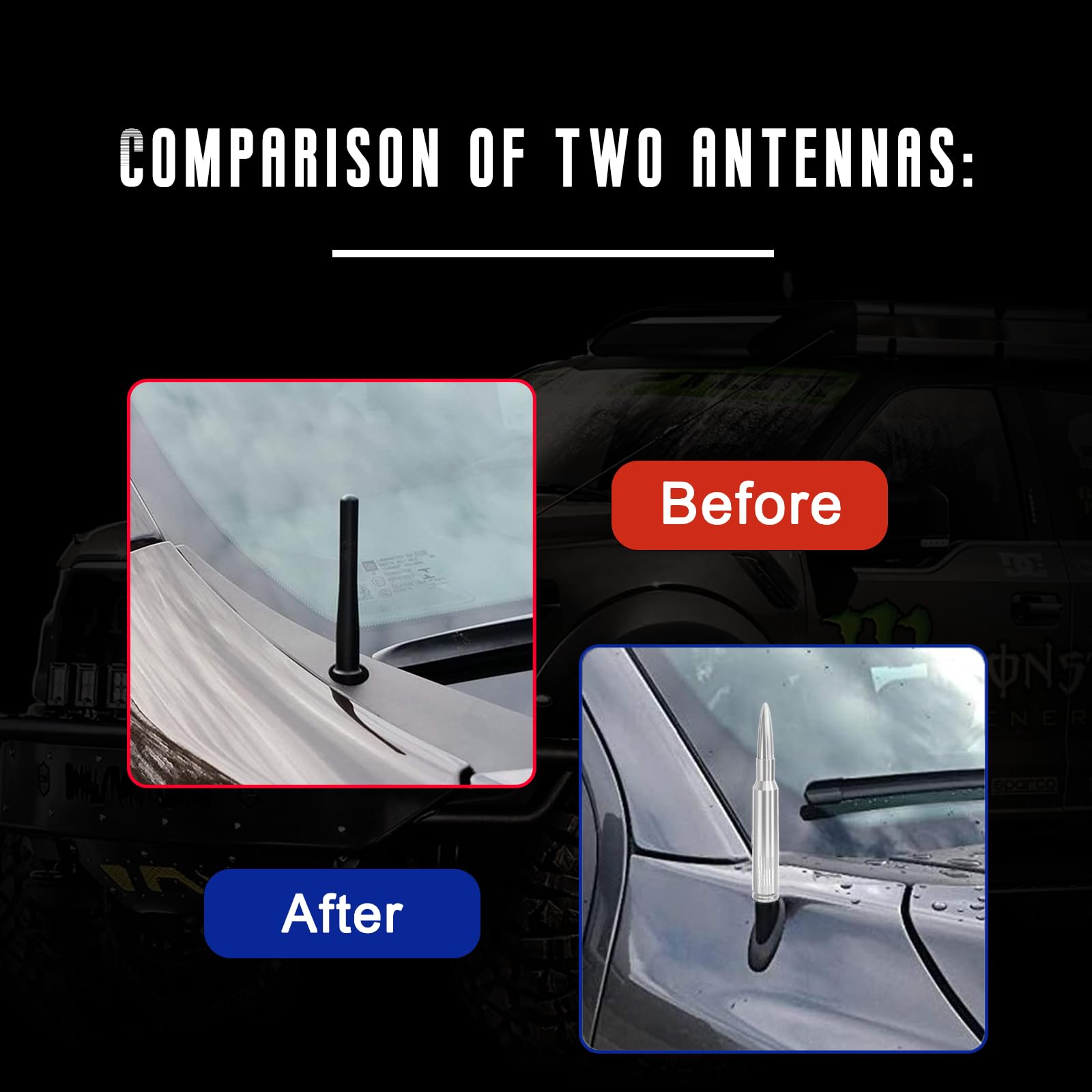 Car Truck Antenna With Valve Stem Caps, Universal Antenna Mast For Gm Chevy Silverado 1500 2500 3500 Hd Avalanche Ford F150 F250