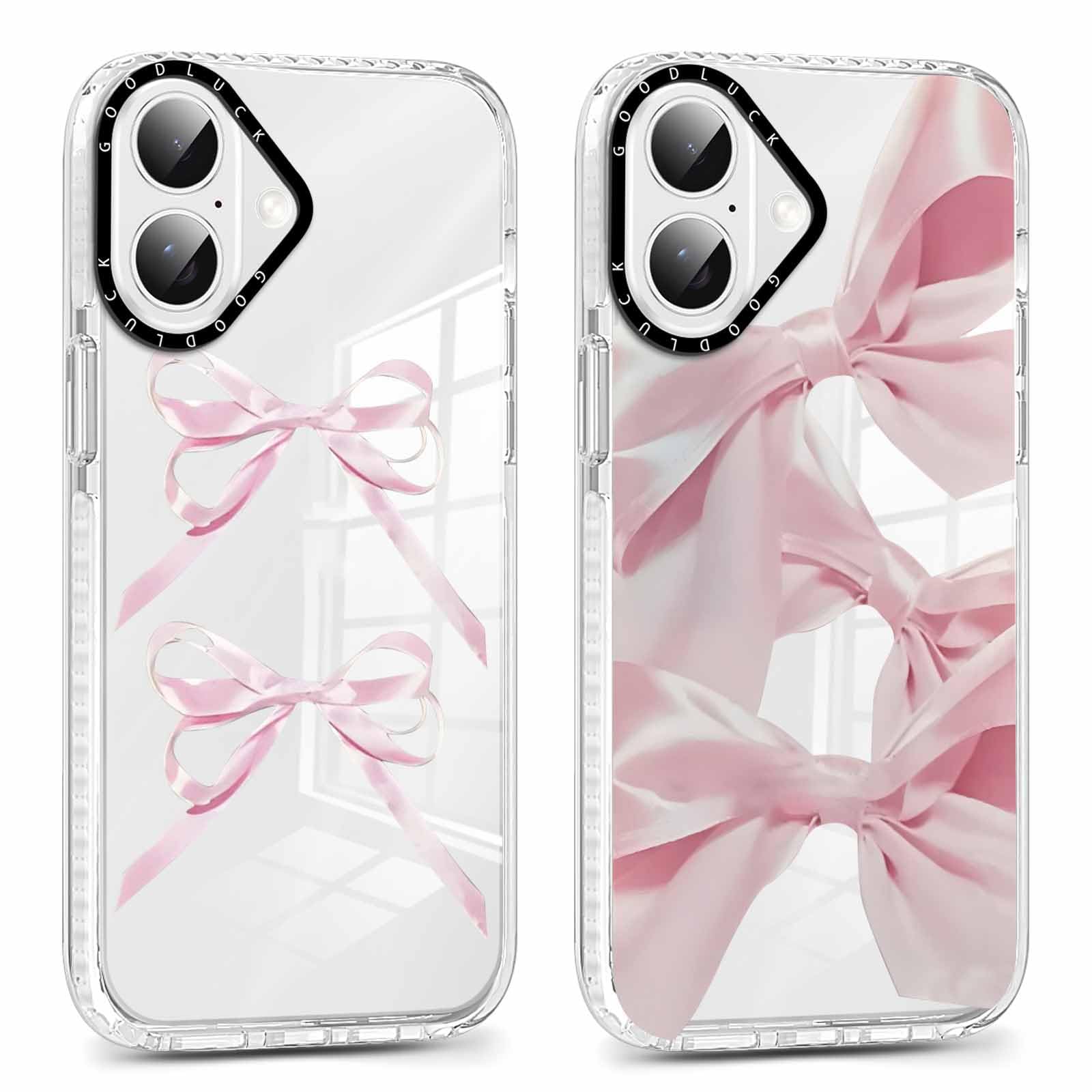 Rumdey 2 Pack Clear Bow Phone Case For Iphone 16 6.1 Inch, Cute Aesthetic Pattern Design Protective Soft Slim Shockproof Tpu Bum
