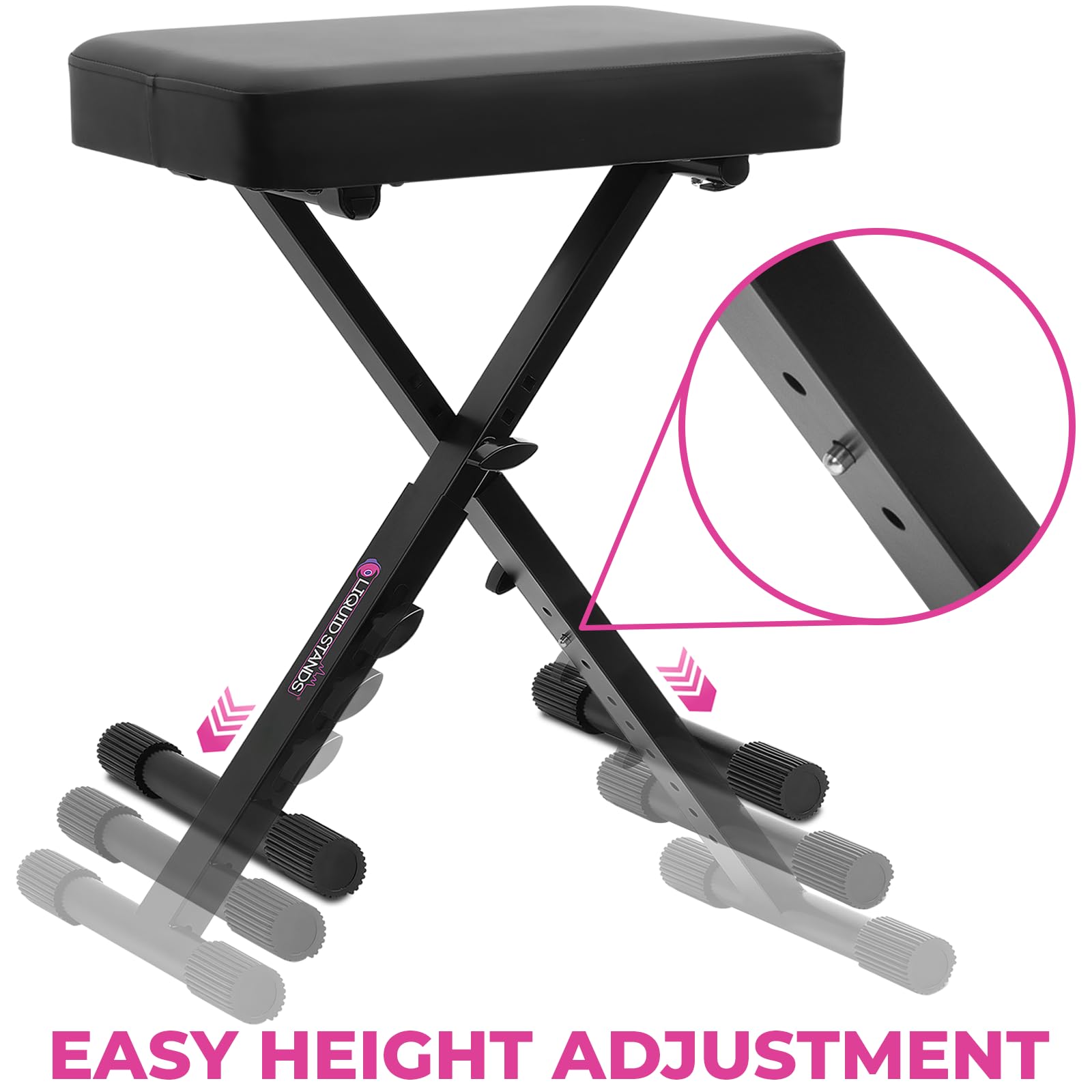 Liquid Stands Foldable Adjustable Piano Bench X-Style Music Stool - Piano Keyboard Bench Seat For Piano Keyboard Stand With Blac