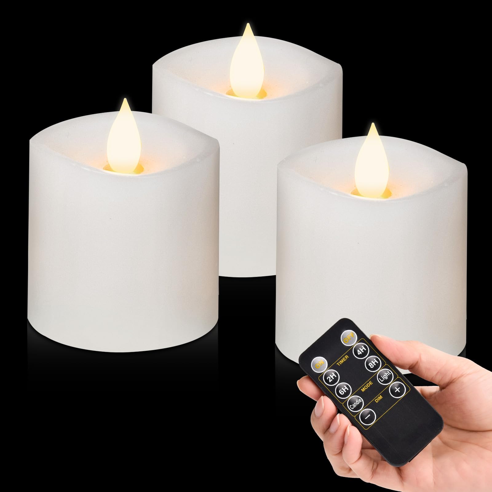 Milysoek 3X3 Flickering Flameless Candles Set Of 3, Led Candles Battery Candles Flickering, 3 Inch Flameless Candles With Remote