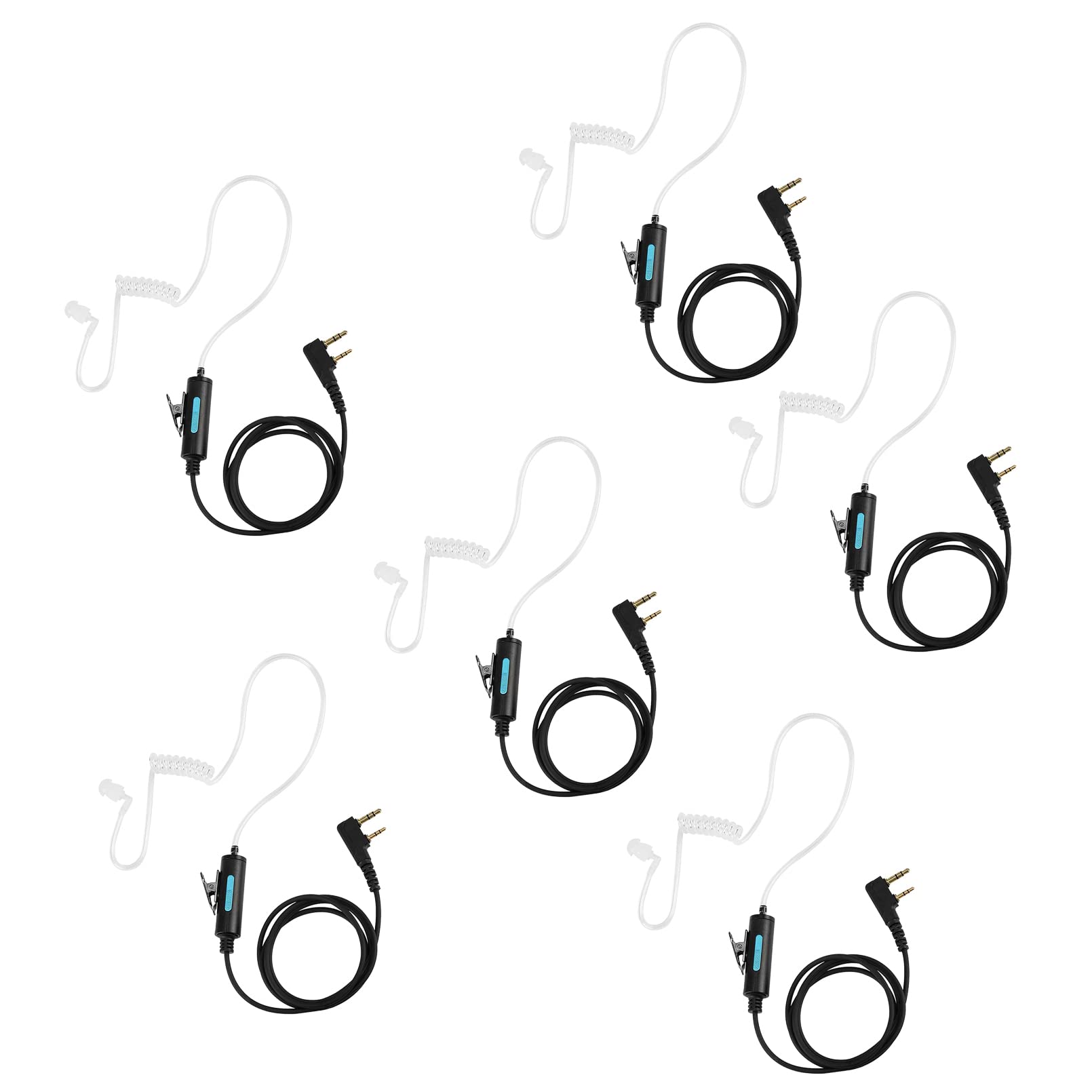 Samcom Walkie Talkies Earpiece With Mic Ptt 2 Pin Transparent Acoustic Tube K Head Headset Surveillance Covert Air Tube Ear Piece Compatible Radios, 6 Packs