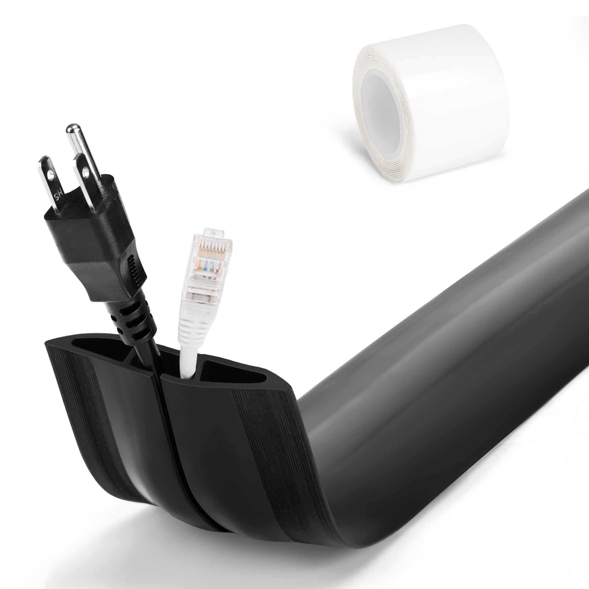 Lzeoy 4Ft Cord Hider Floor   Black Floor Cable Hider, Wire Covers For Cords Prevent Cable Trips, Floor Cord Cover, Power Cable M