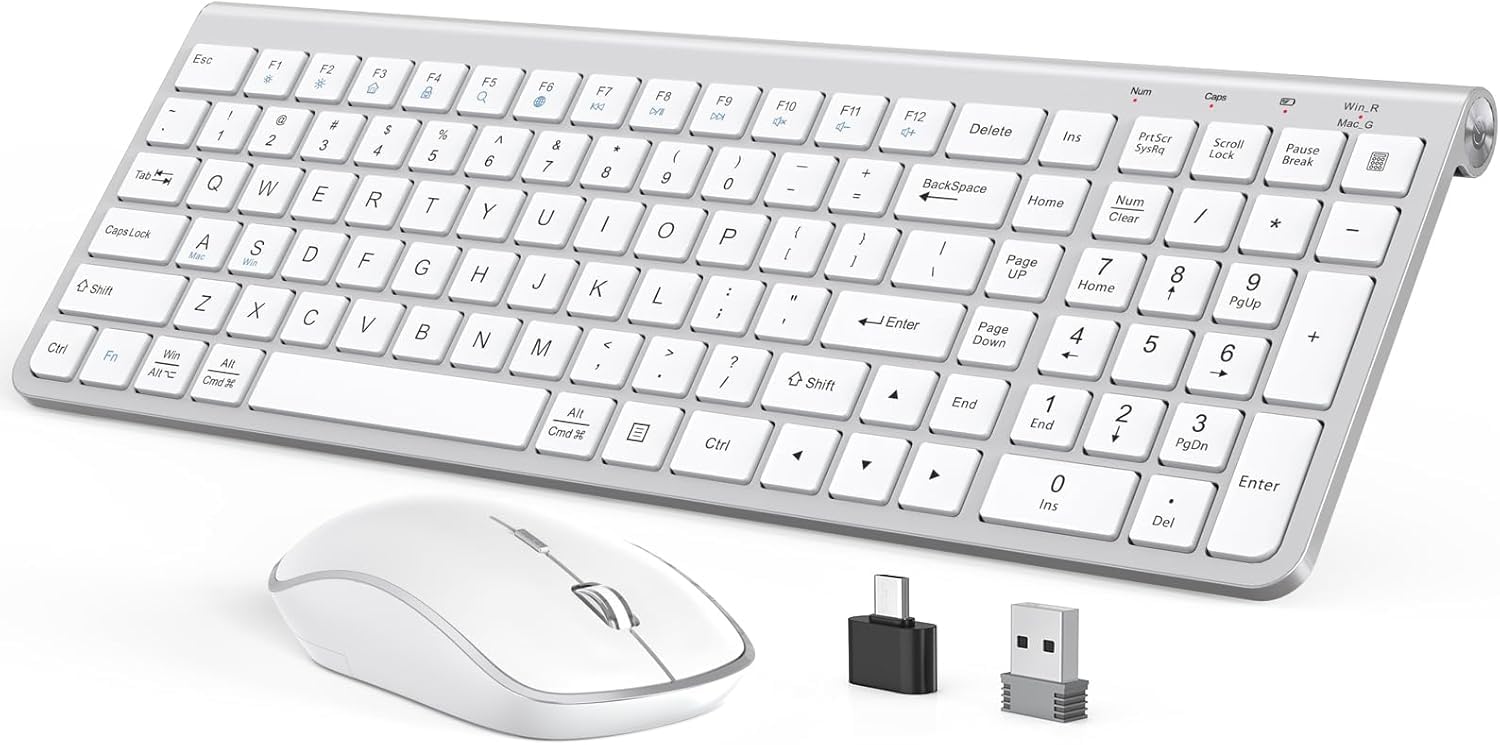JOYACCESS Wireless Keyboard and Mouse, Ergonomic,Dustproof and Portable Wireless Keyboard with Number Keypad, Adjustable DPI Com
