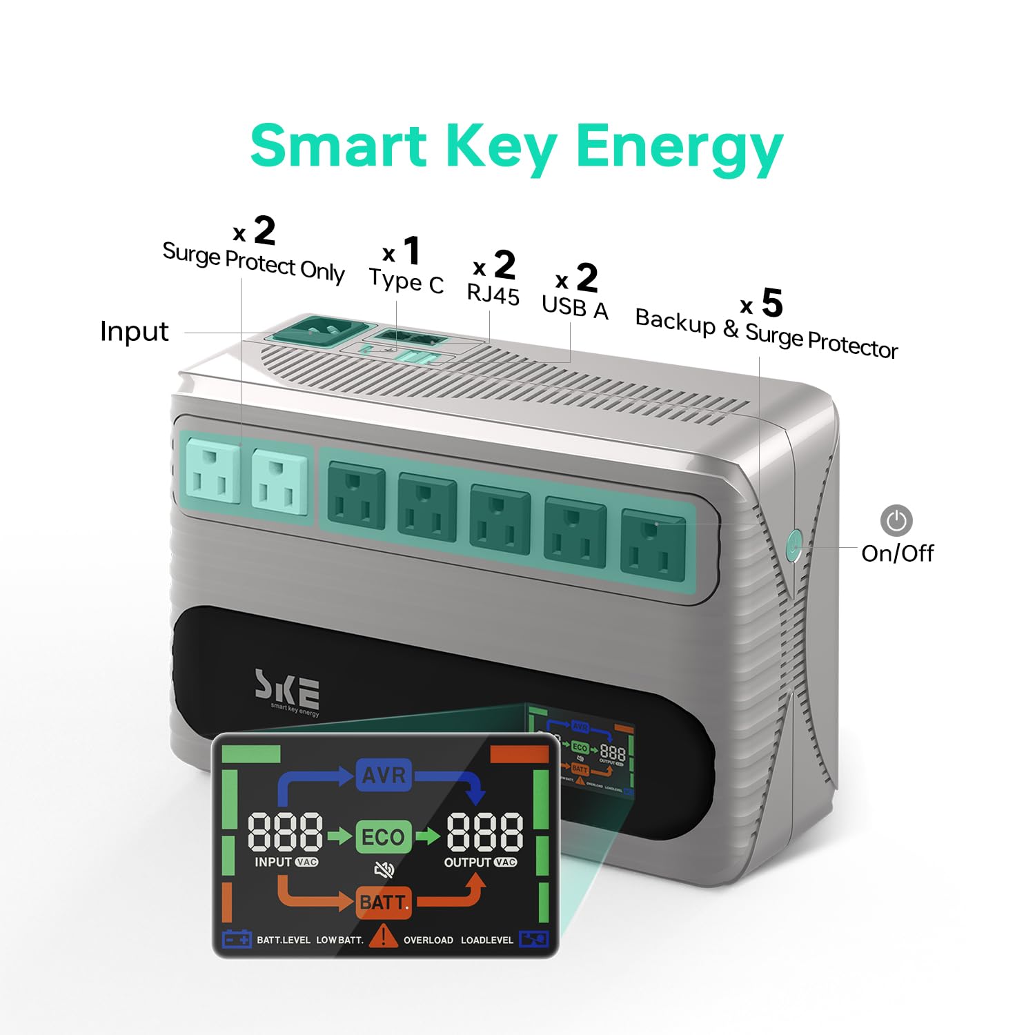 Ske Ups 850Va/480W Battery Backup & Surge Protector For Conmputer,Vertical And Horizontal Placement Uninterruptible Power Supply