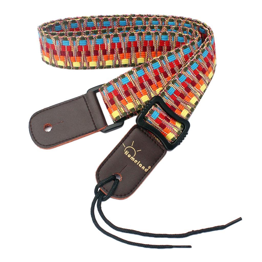 BNF Vintage Stripy Design Leather Ends Guitar/Bass Strap for Ukulele Banjo Parts|Musical Instruments & Gear | Guitars & Basses |