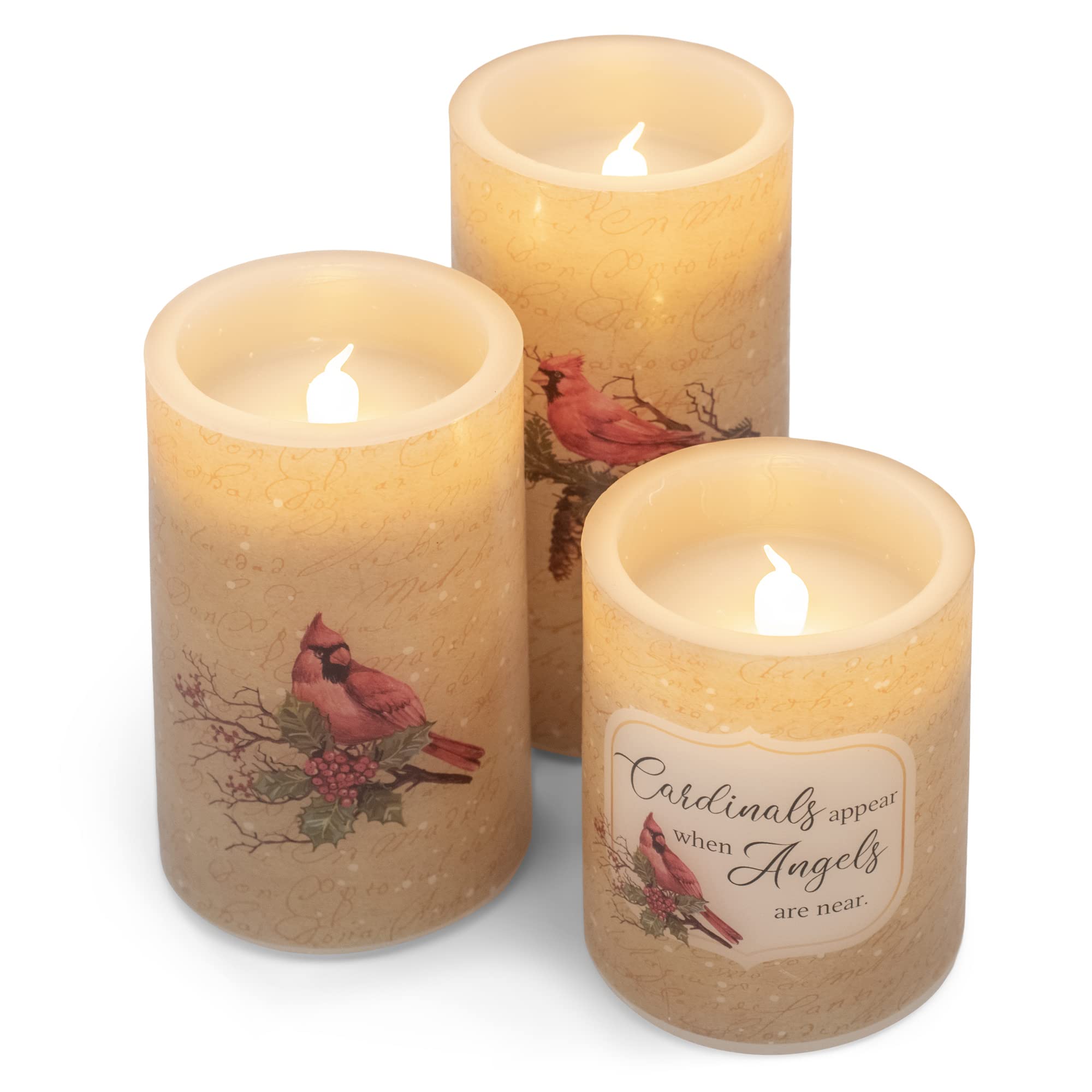 Elanze Designs Cardinal Birds and Angels Red 6 inch Wax LED Flameless Pillar Candles Set of 3