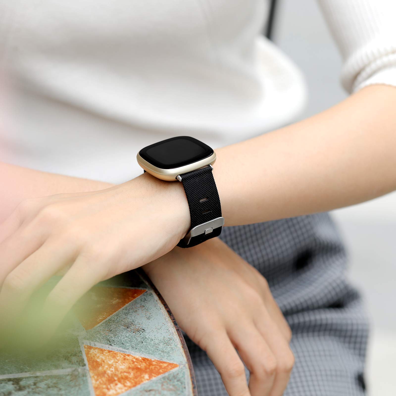 Maledan 2-Pack Bands Compatible With Fitbit Sense And Versa 3 For Women Men, Breathable Woven Fabric Strap Adjustable Replacemen