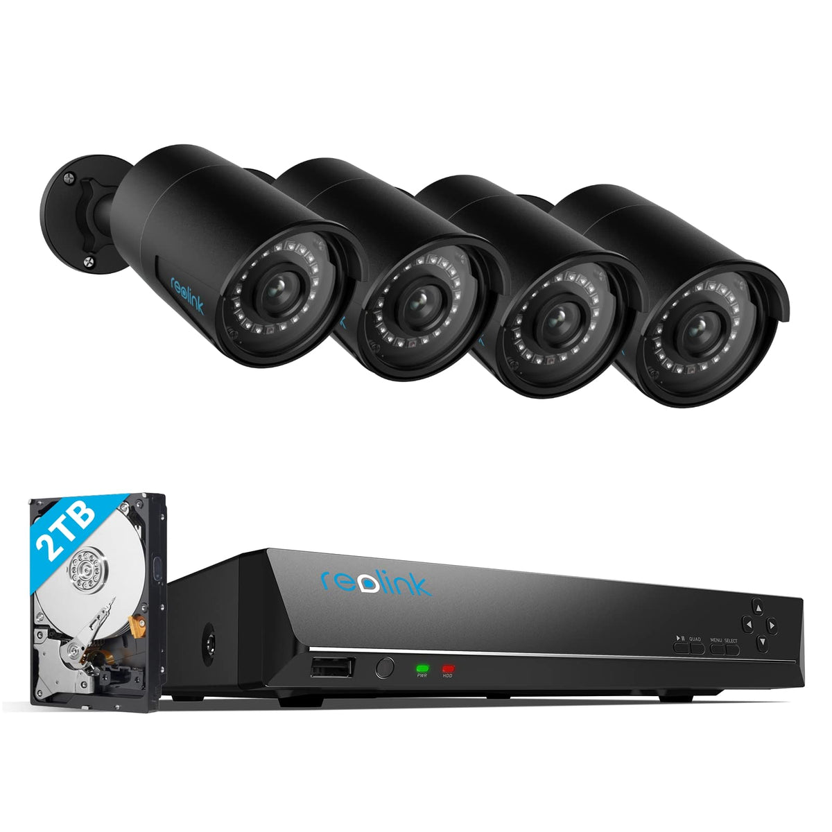 Reolink 8Ch 5Mp Poe Security Camera System, 4Pcs Wired Poe Ip Cameras Outdoor With Person/Pet/Vehicle Detection, 4K 8Ch Nvr With 2Tb Hdd For 24 7 Recording, Rlk8 410B4 5Mp Black