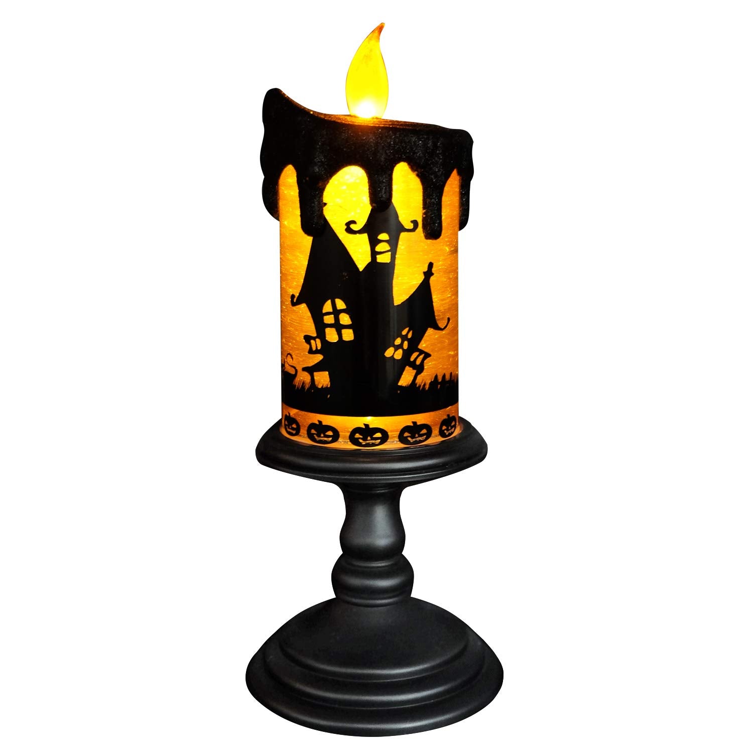 Eldnacele Halloween Snow Globe Candles Lighted Lamp, Battery Operated Spooky Spinning Water Glittering Tornado Candles Flameless