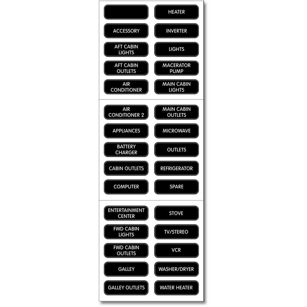Blue Sea Systems Label Kit, Ac Panel, 30 Basic Labels