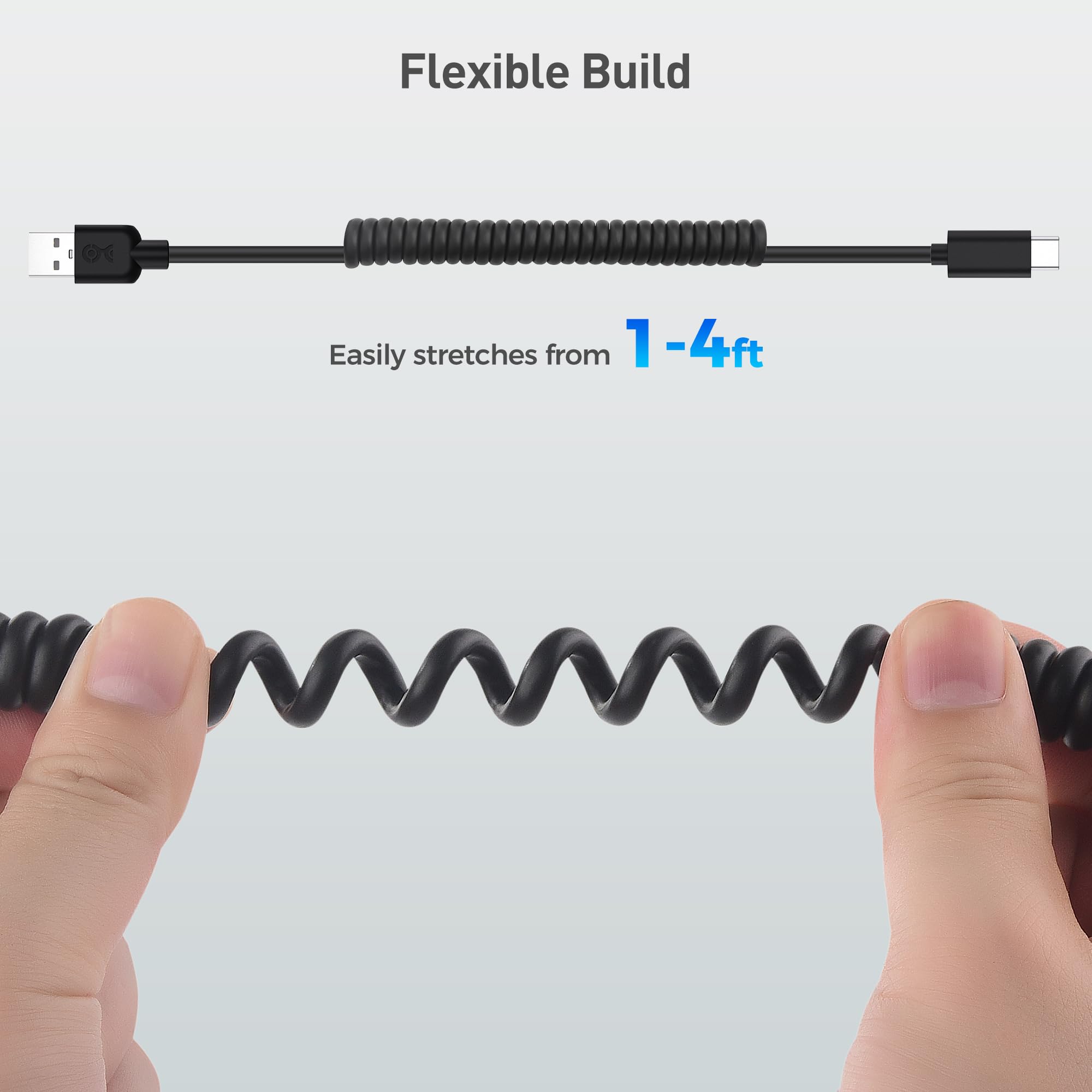 Cable Matters USB to USB C Coiled Cable with 3A/15W Fast Charging 1 4ft, Support Apple CarPlay, Android Auto, Coiled USB A to USB C Cable, for iPhone 16/15 Pro Max Plus, Galaxy S23, iPad