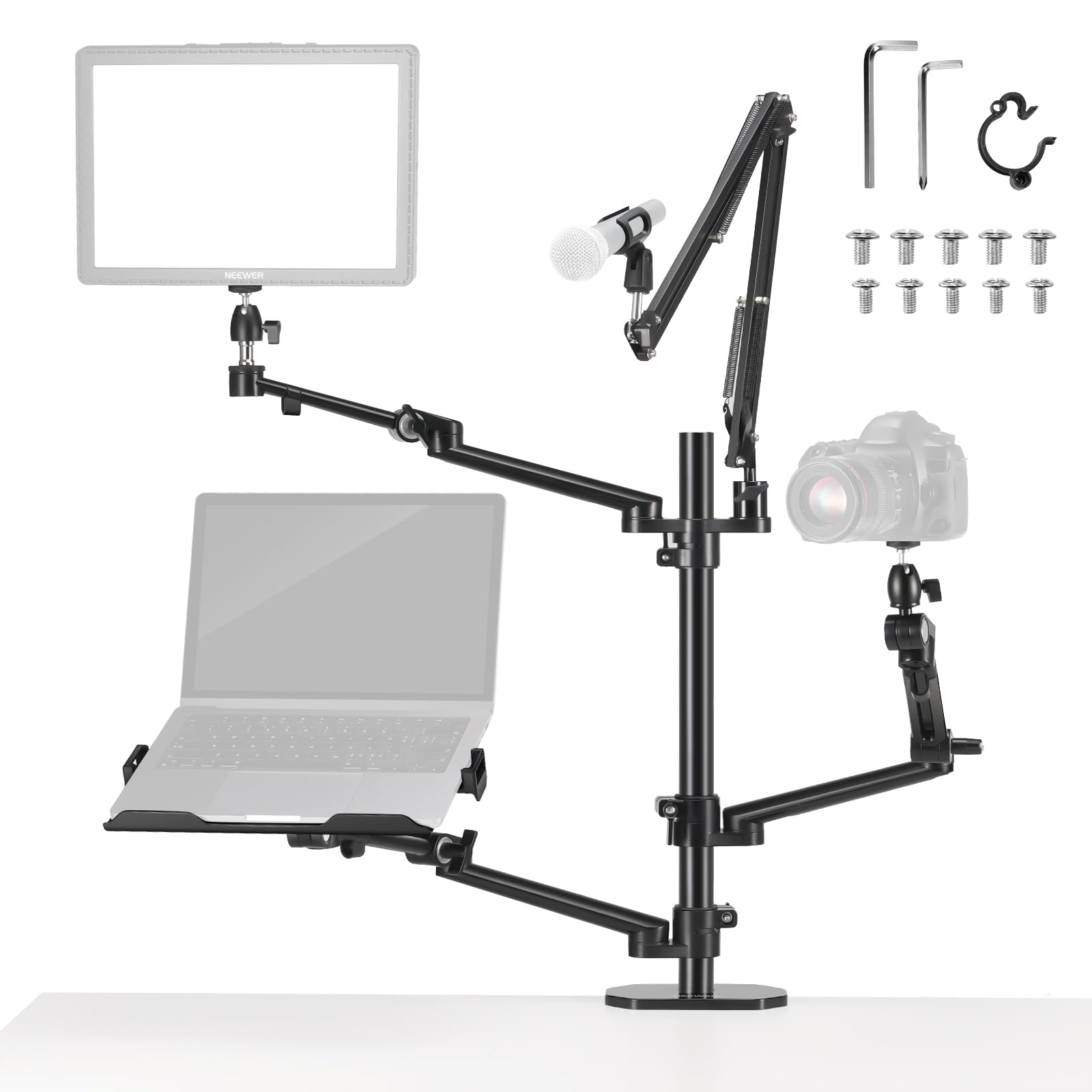 Neewer Overhead Camera Stand Desk Mount Rig With 4 Boom Arms For Photography Video Light Ring Light Mount Webcam Mic Compact Dsl