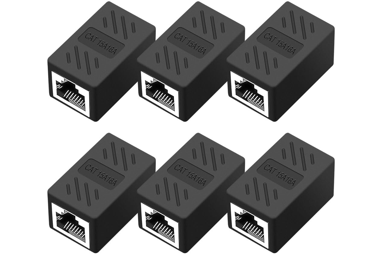 Qingler Rj45 Cat6 Coupler Ethernet Extender Connector, 6 Pack In Line Coupler For Cat7 Cat6 Cat5E Cat5 Ethernet Cable Extender F