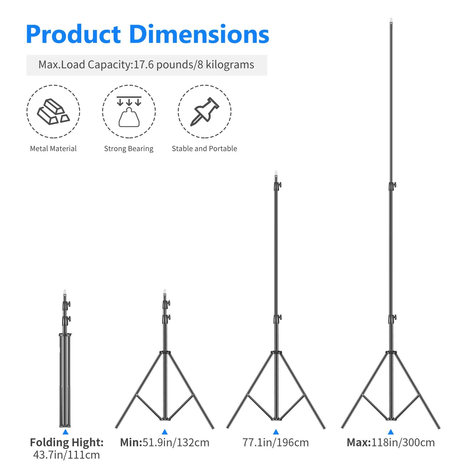 Neewer Heavy Duty Light Stand 10 Feet/3 Meters Adjustable Spring Cushioned Metal Photography Tripod Stand For Photo Studio Softb
