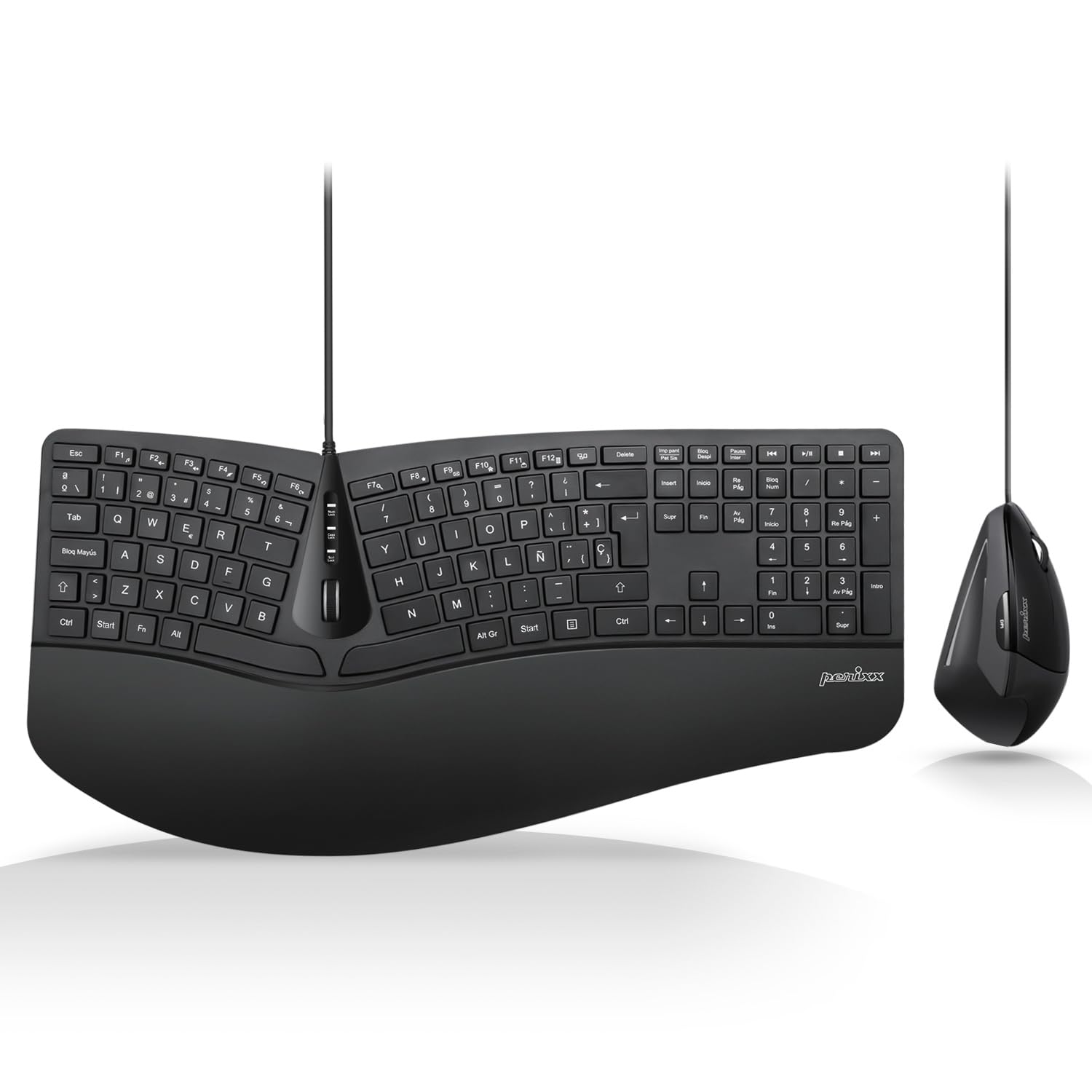 Perixx Periduo 505Es   Combo Teclado Y Rat  N Ergon  Mico Con Disposici  N De Teclas Dividida   Reposamuecas Ajustable   Qwerty