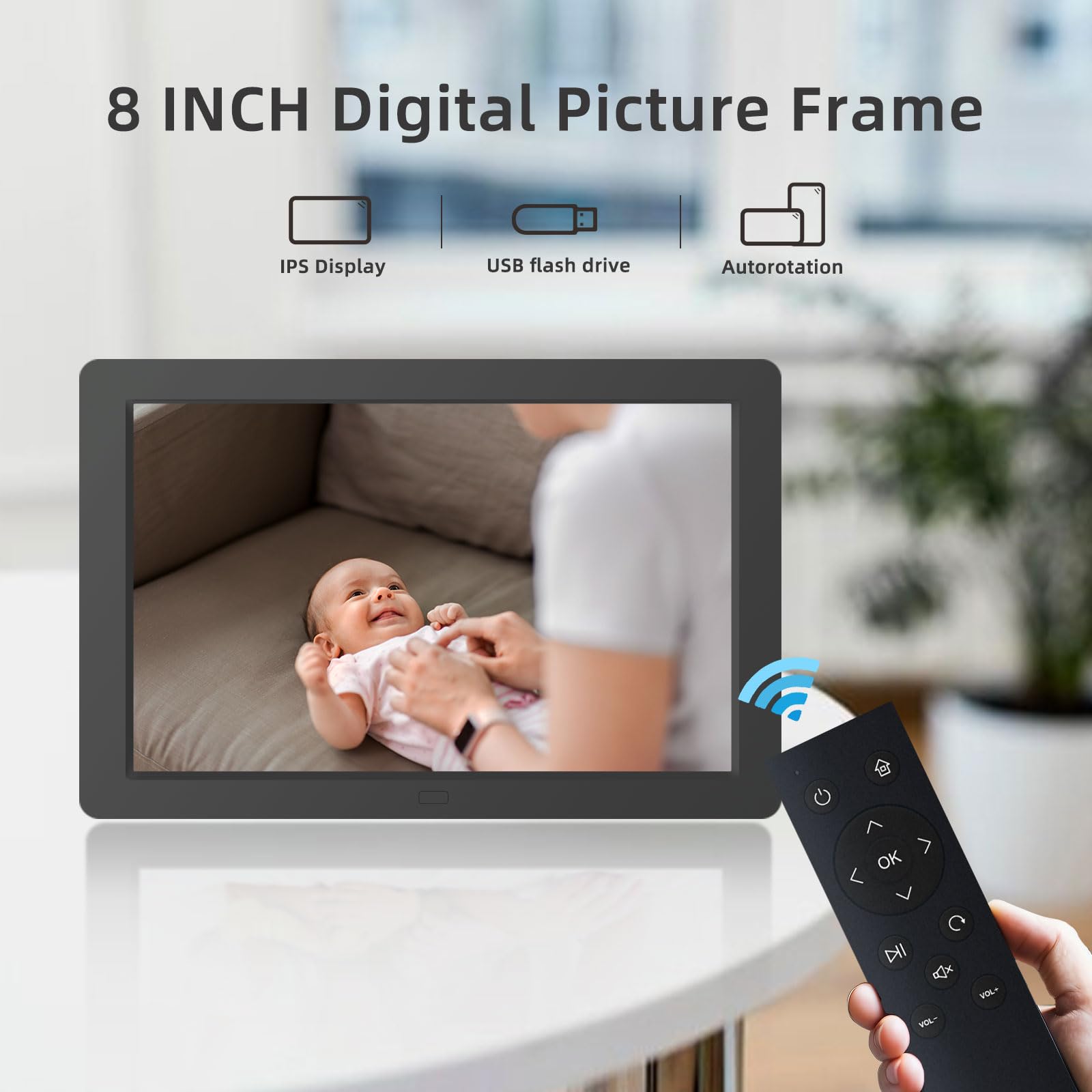 Pipivision 8 Inch Digital Picture Frame, Plug In Usb Or Sd Digital Photo Frame, Hd Display With Remote Control, Video And Music