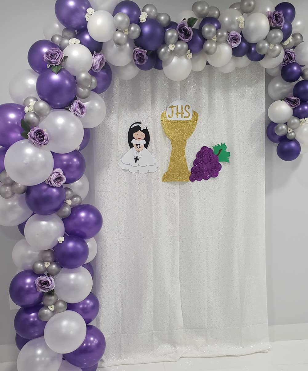 Poise3Ehome White Sequin Backdrop Curtains, 2 Panels White Sequin Backdrop, 2Ftx8Ft Sequin Curtains For Party Wedding Sequence B