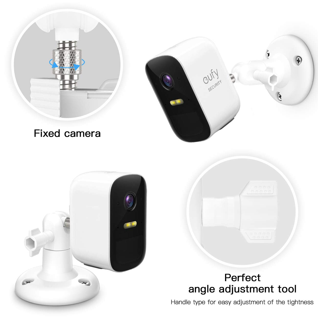 Vomenc Adjustment Wall Mount Holder Compatible With Eufycam 2C,Eufycam 2,Eufycam E And Other Eufycams Compatible Models,1/4' Screw Eufycam Wall Mounts (2Pack, White)