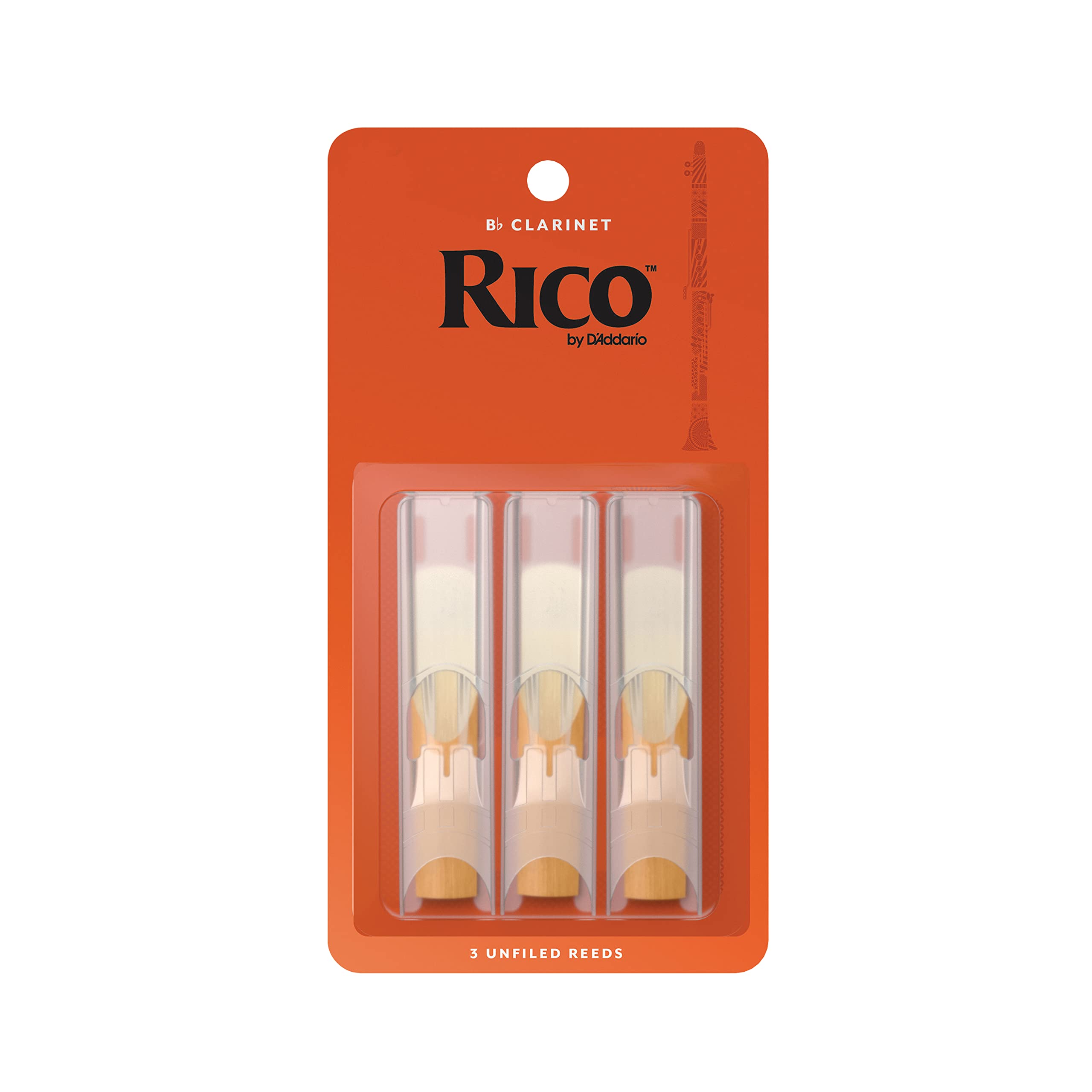 Rico By D'Addario Bb Clarinet Reeds   Reeds For Clarinet   Thinner Vamp Cut & Unfiled For Ease Of Play, Traditional Blank For Cl