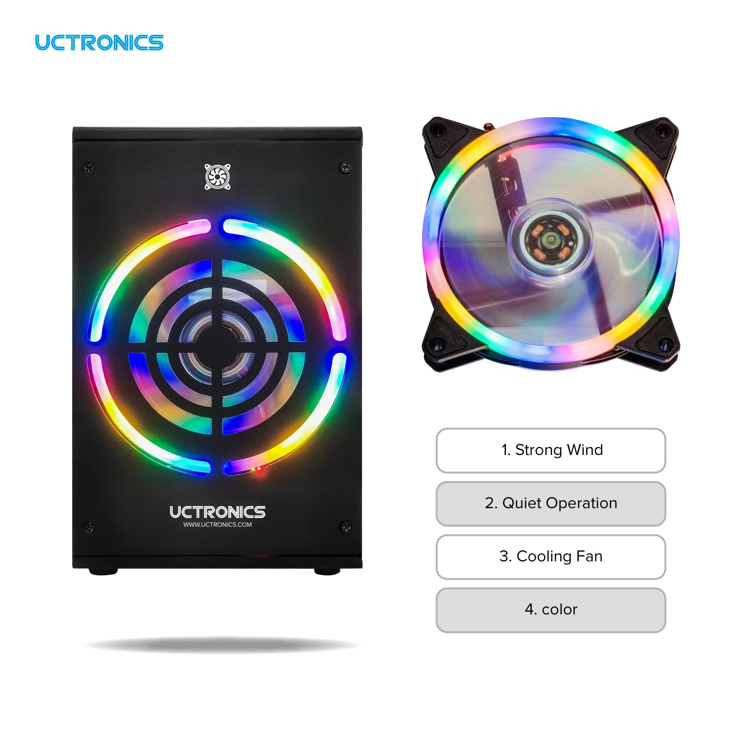 Uctronics Desktop Cluster Enclosure For Raspberry Pi, Up To 4 Pis And 2.5'' Ssd, Front Removable Trays, 12Cm Led Cooling Fan For