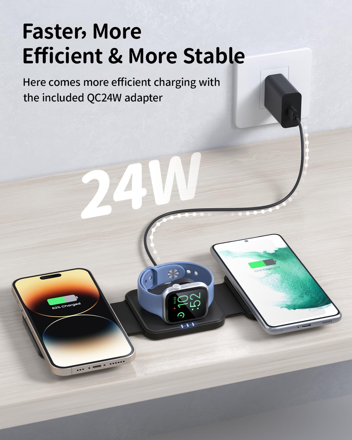 3 In 1 Wireless Charger For Mag Safe: Geekera Magnetic Charging Pad For Iphone 15/14/13/12 Pro Max/Plus/Mini, Apple Watch Ultra