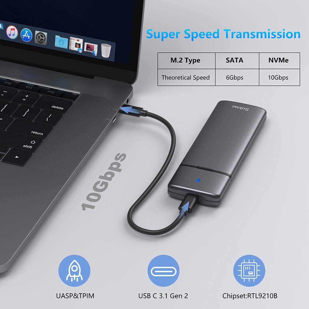 M.2 Nvme Sata Ssd Enclosure Adapter Tool Free, Usb 3.2 Gen2 10Gbps External Nvme To Usb Pci E 6Gbps Sata M Key / B+M Key, Nvme R