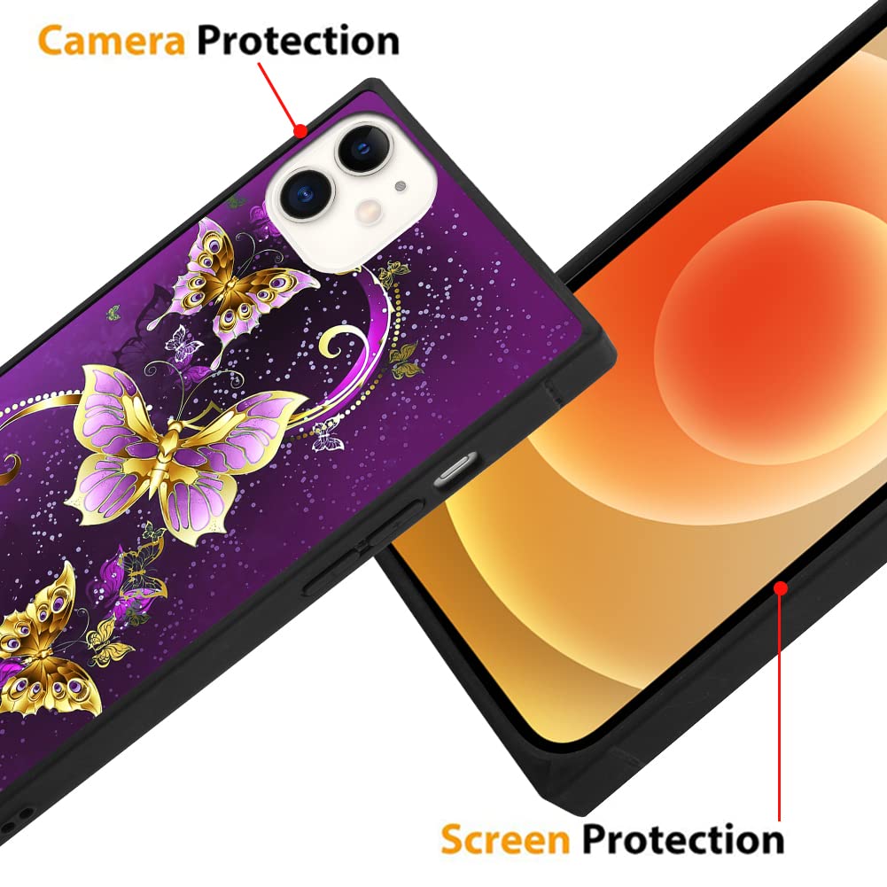 SAKUULO iPhone 12 Case with Screen Protector Kickstand Shock Absorption Soft TPU Edge Hard PC Purple Butterfly 6.1 Inch