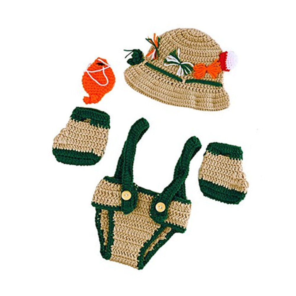 Newborn Photography Props Baby Photo Shoot Outfits Crochet Fishing Fisherman & Fish Hat Diaper Shoes