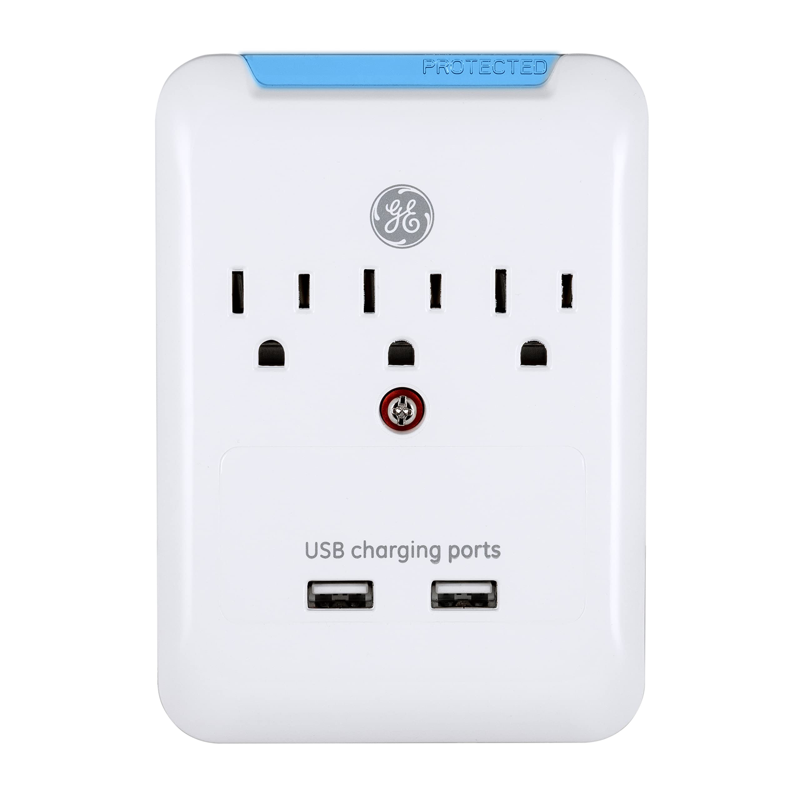 Ge Pro 3 Outlet Extender With 2 Usb Ports, Surge Protector, Charging Station Wall Tap, Protected Indicator Led, 3 Prong, 540 Jou