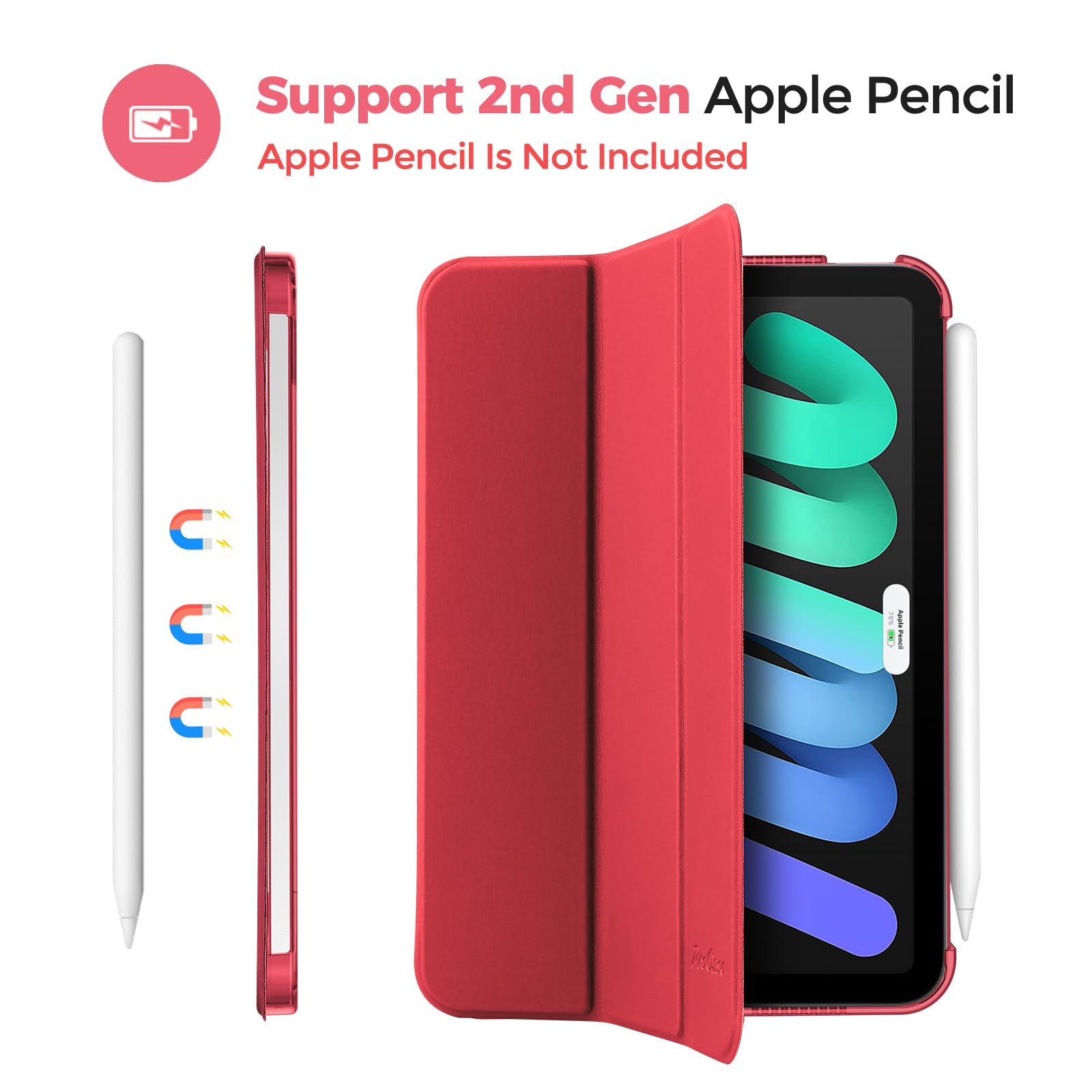 Procase Smart Case For Ipad Mini 7 A17 Pro 2024/Ipad Mini 6 2021 8.3 Inch Ipad Mini 7Th/6Th Gen Case, Hard Back Cover For Ipad Mini 8.3' 7Th Gen A2995/A2996/A2993/6Th Gen A2567 A2568 A2569  Red