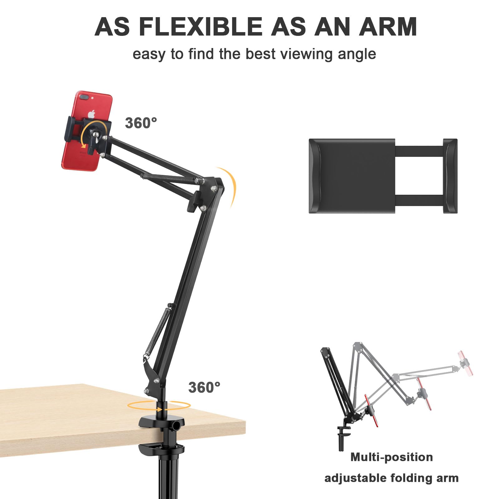 Klsniur Cell Phone Holder, Universal Phone Stand Clip Lazy Bracket Flexible Articulating Arm Phone Mount Compatible With Iphone