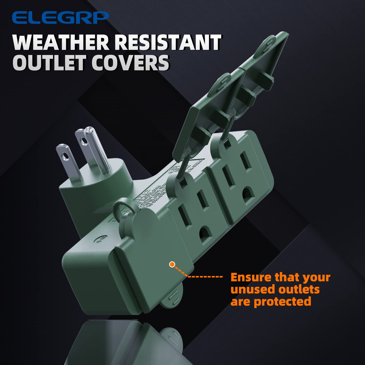 Elegrp 3 Prong Weatherproof 3 Outlet Extender Adapter, Heavy Duty Triple Grounding Outlet Power Extender With Dust Proof Cover,