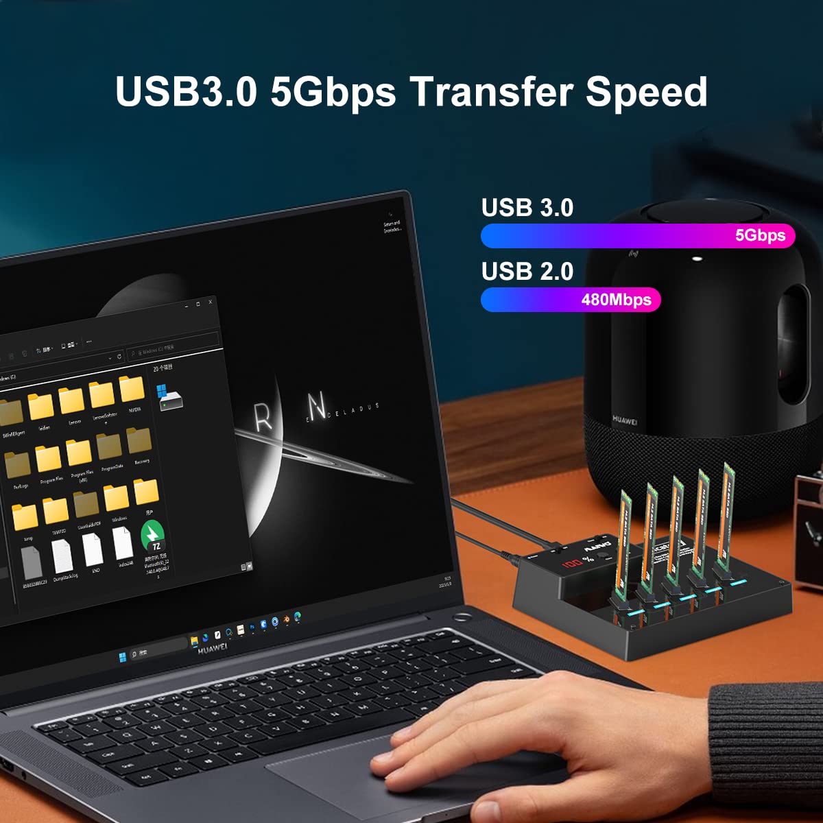 Maiwo 5 Bay M.2 Sata Ngff Duplicator Cloner, 5Gbps Usb 3.0 To M.2 Sata Ngff Ssd Adapter Docking Station, 20Tb Capacity, Tool Free