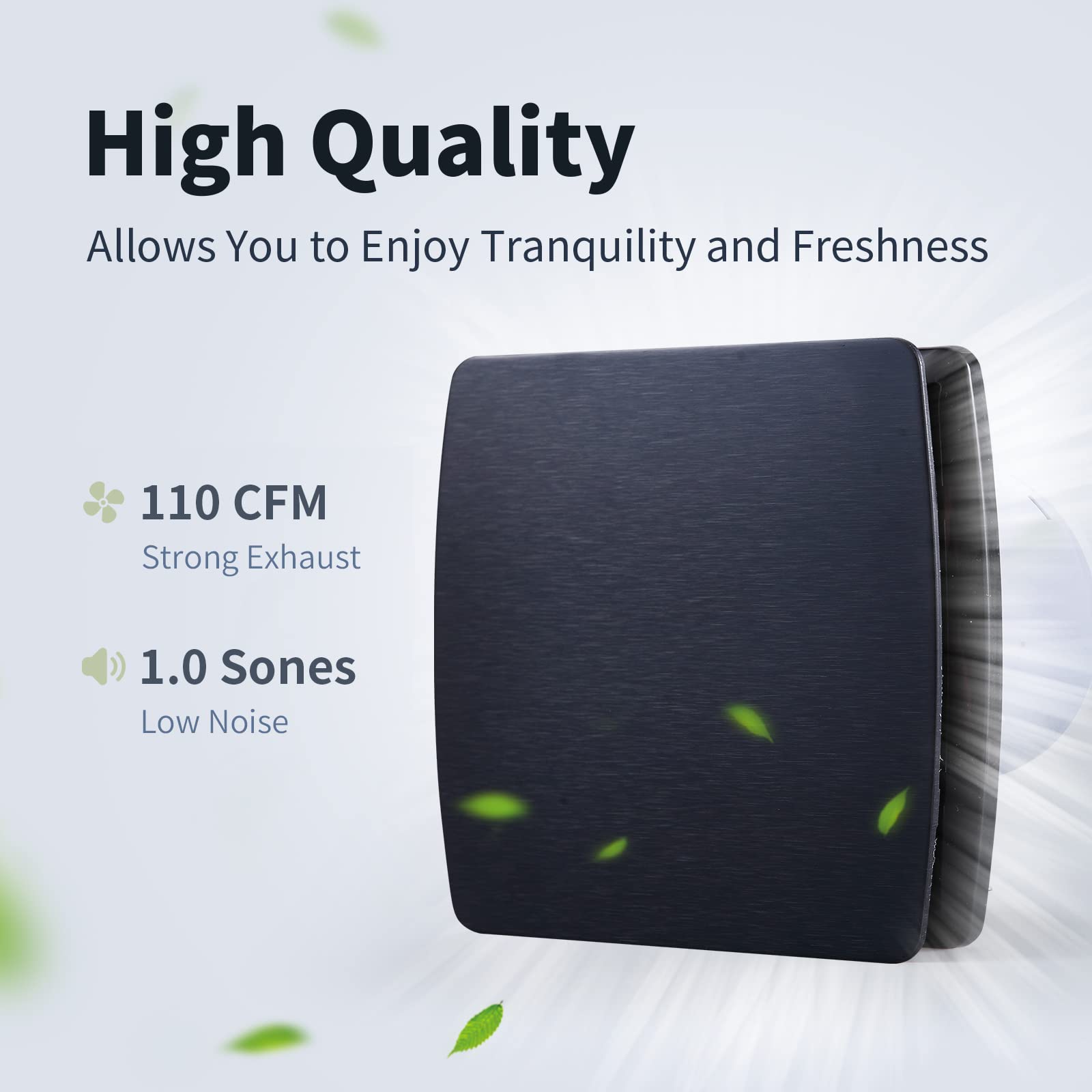 Zeyzer Black Bathroom Fan 110 Cfm 1.0 Sone 5.9'' Duct Square Ceiling Or Wall Mount Ventilation Exhaust Fan For Bathroom/Corridor