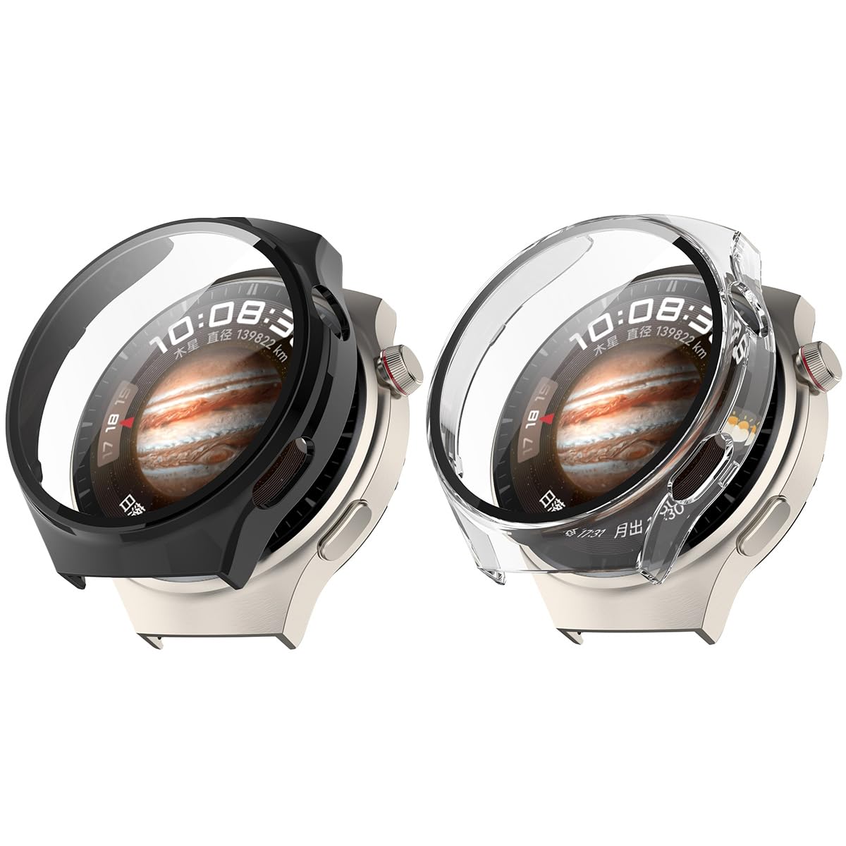 Micteney 2-Packs Screen Protector Case Compatible With Huawei Watch 4 Pro, Cover Case For Huawei Watch 4 Pro (Black+Transparent)