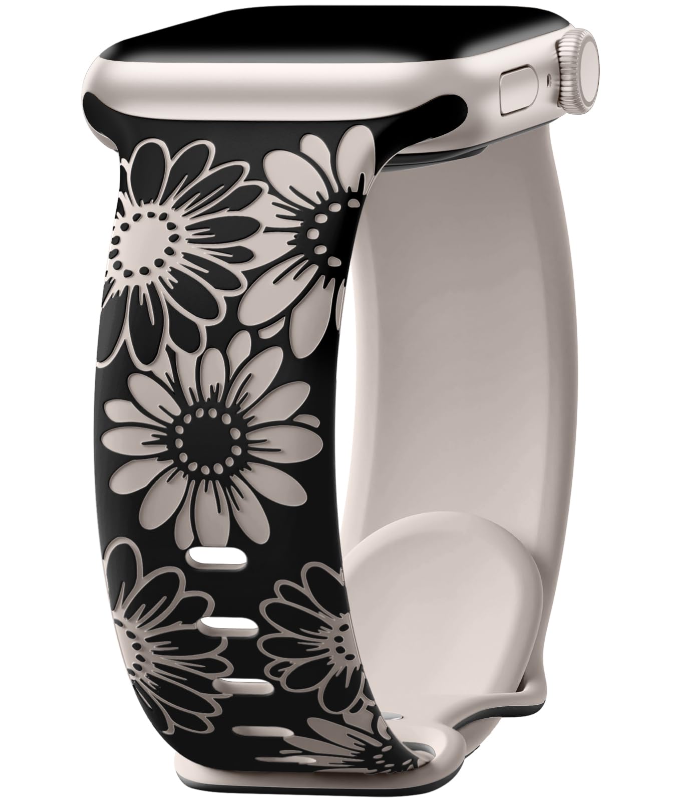 Daqin Floral Engraved Band Compatible With Apple Watch Band 40Mm 41Mm 38Mm Women, Cute Two Tone Flower Soft Silicone Sport Strap