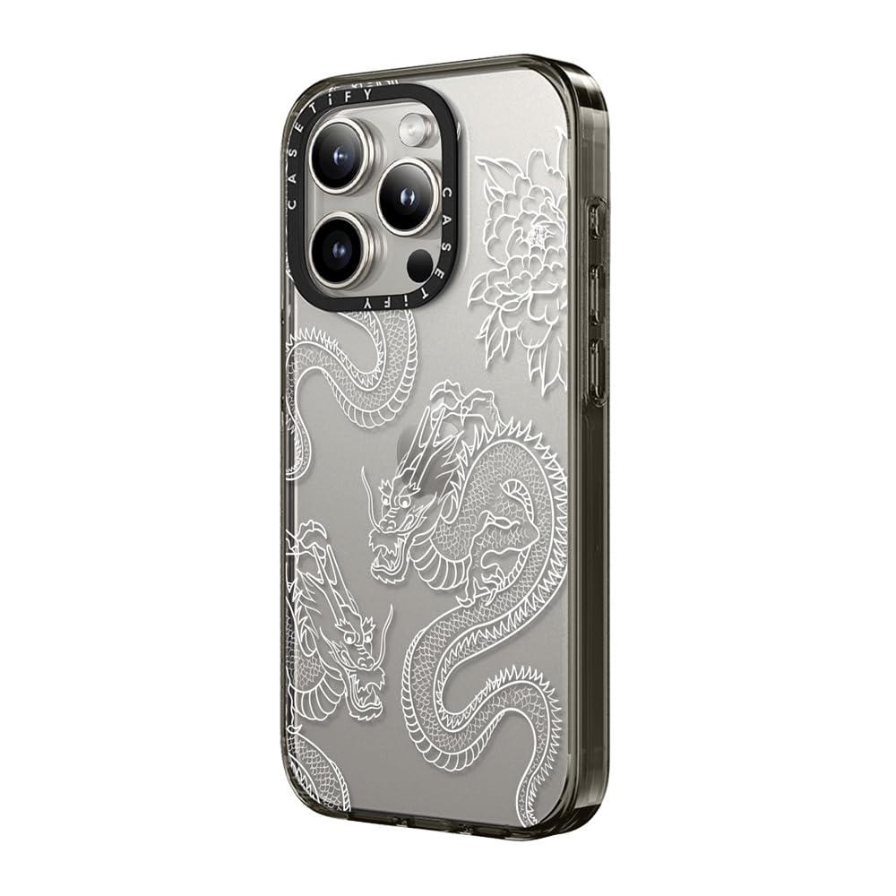 Casetify Compact Case For Iphone 15 Pro Max [2X Military Grade Drop Tested / 4Ft Drop Protection]   Dragons   Clear Black