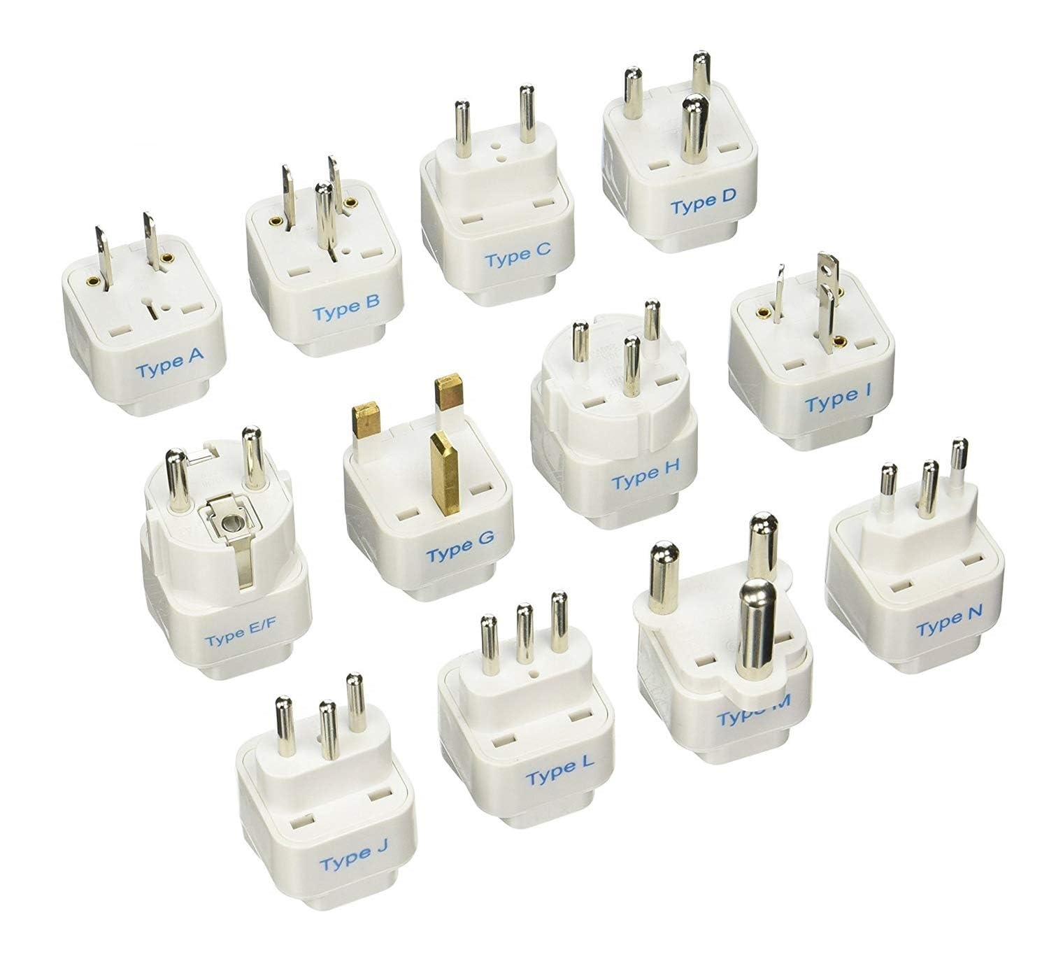 Ceptics Travel Adapter Set, 12 Pack International Plug Adaptor, Types A-M, Compact, White, Model GP-12PK