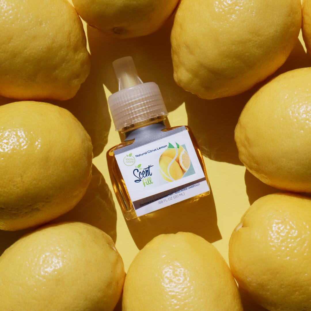 Scent Fill 100% Natural Lemon & Citrus Plug In Air Freshener, Scented Oil Refills, 3 Refills