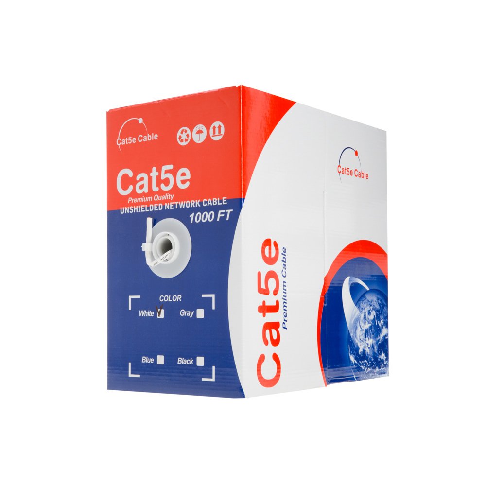 Satmaximum Cat5E Utp Bulk 24 Awg 1000Ft Ethernet Cable Wire Unshielded Twisted Pairs(Utp), 550Mhz, Pull Box (White)