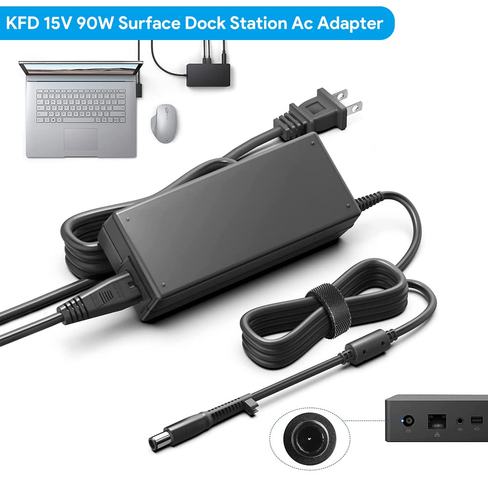 Kfd 90W 15V 6A Ac Adapter Replacement For Micorsoft Surface Pro 4 5 6 7 8 Book Laptop Dock Station Charger Adapter Power Supply Model 1661 1749 Power Transformer Psu