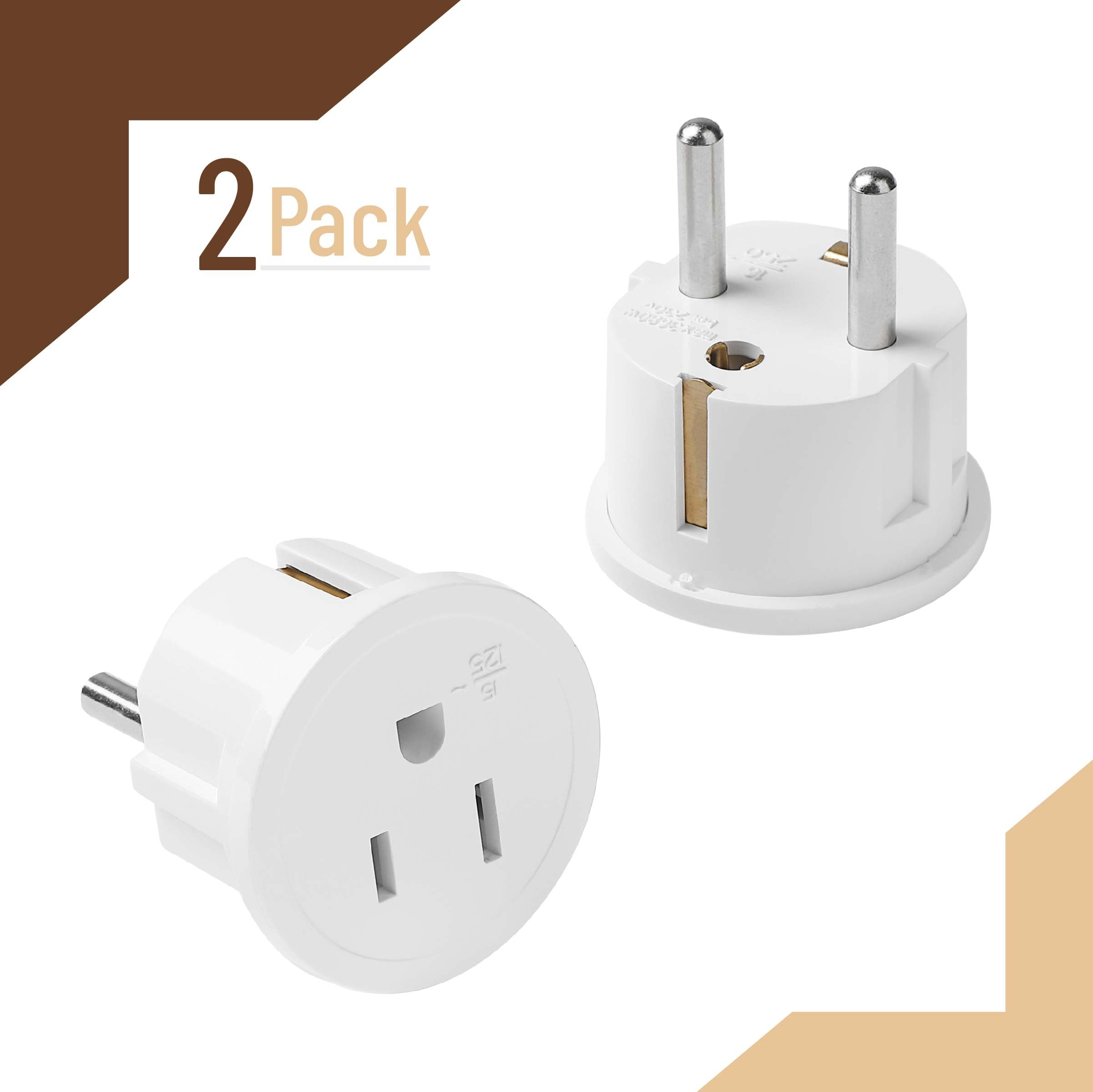 Bates  European Travel Plug Adapter, 2 Pack, Type E/F, European Plug Adapter, Us To Europe Plug Adapter, Adapter For Europe Plug