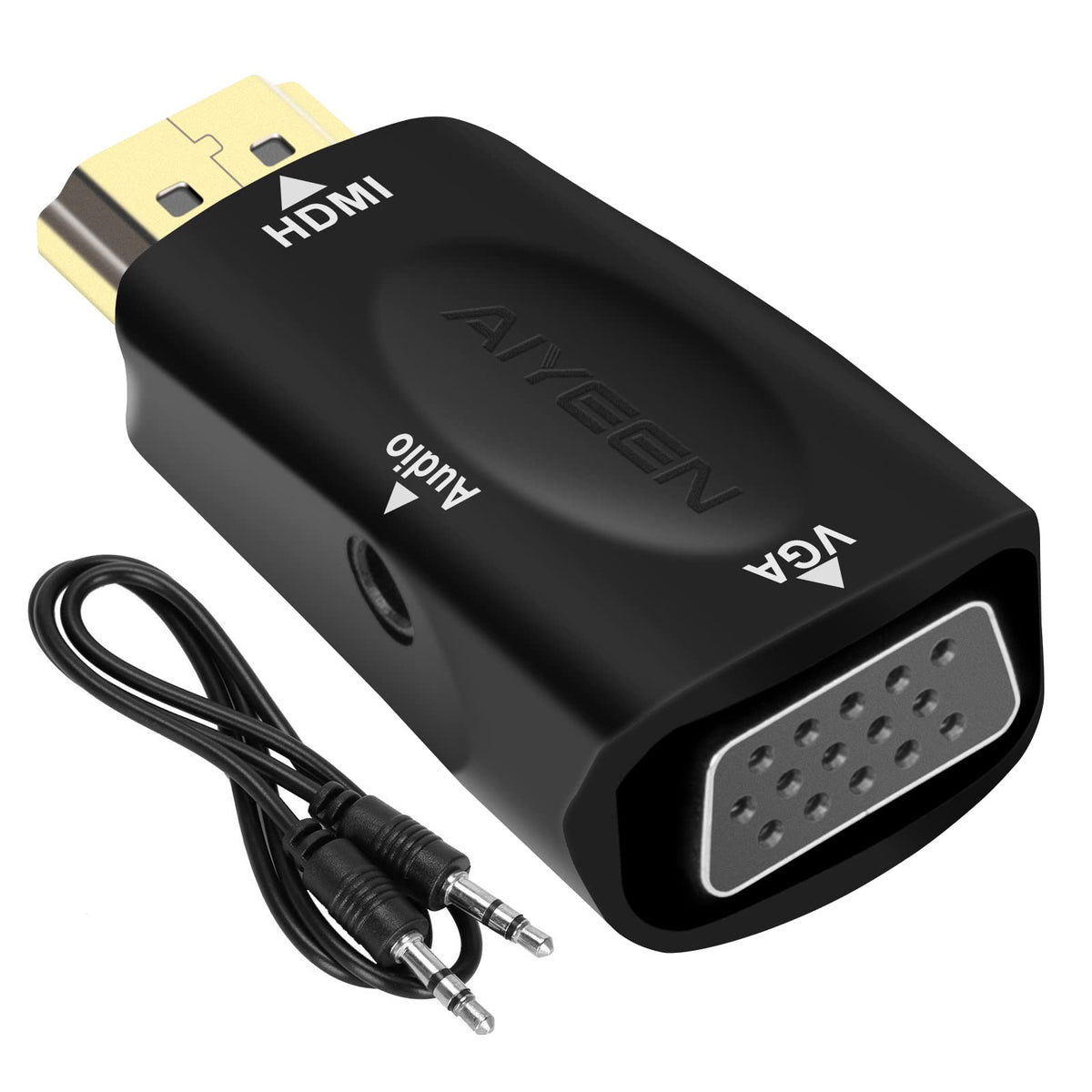 Aiyeen Hdmi To Vga Adapter, 1080P Hdmi Male To Vga Female Adapter With 3.5Mm Audio Jack Cable Compatible With Monitor, Laptop,Co