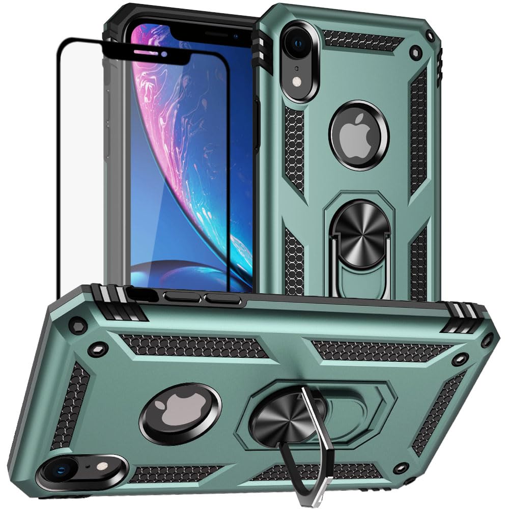 Yiakeng for iPhone XR Case, iPhone XR Phone Case with Screen Protector, Military Grade Protective Cases with Ring for iPhone XR 