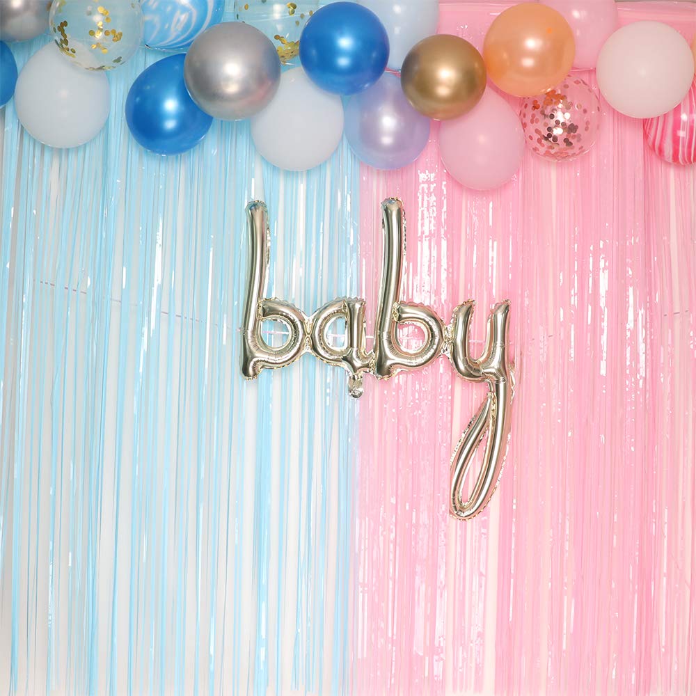 Pastel Fringe Curtains 3.2 Ft X 6.6 Ft Baby Shower Gender Reveals Party Decoration Party Photo Backdrop (Pink/Blue)