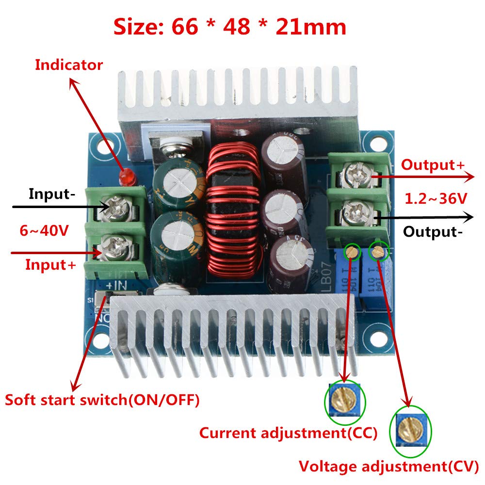 ANMBEST 20A 300W Adjustable Buck Converter Module DC 6-40V to 1.2-36V with Short Circuit Protection