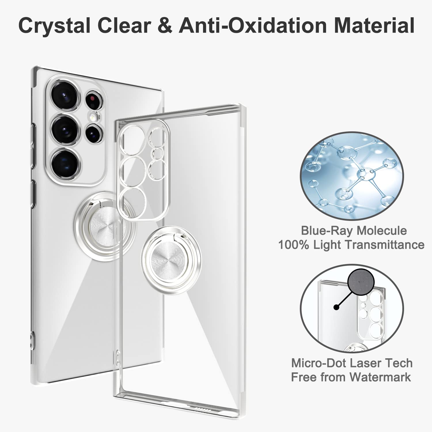 Tnarru Crystal Clear Samsung Galaxy S23 Ultra Phone Case with Magnetic Stand TPU Silver